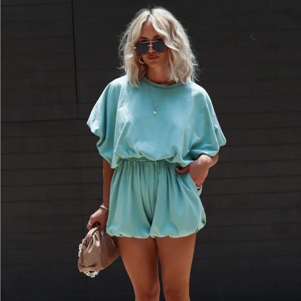 VICI Resita Bubble Hem Pocketed Romper - Sage - Small
